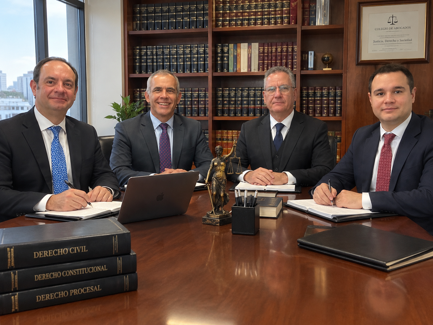 Reunión de abogados en la biblioteca